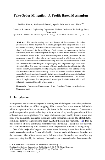(PDF) Fake Order Mitigation: A Profile Based Mechanism