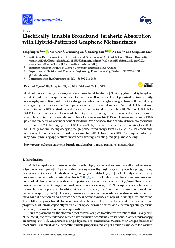(PDF) Electrically Tunable Broadband Terahertz Absorption with Hybrid ...