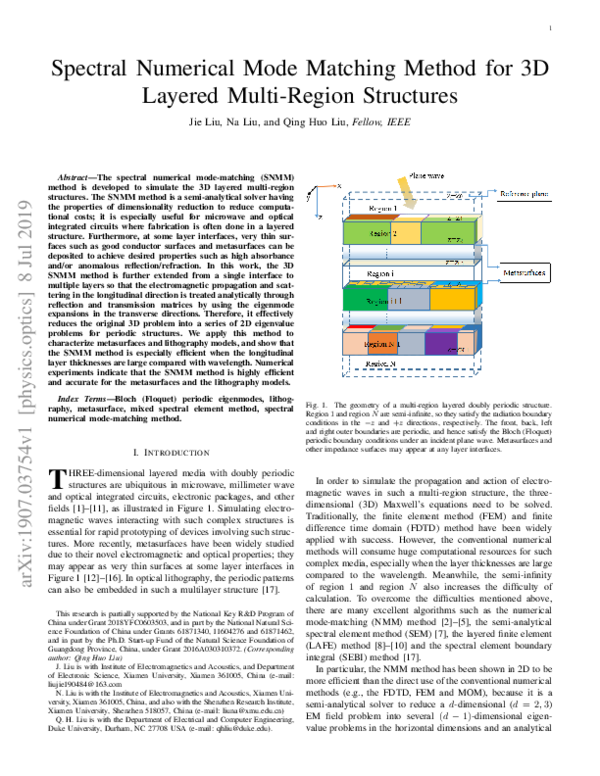 (PDF) Spectral Numerical Mode Matching Method for 3D Layered Multi ...
