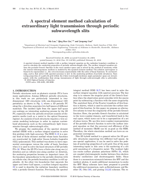 (PDF) A spectral element method calculation of extraordinary light ...