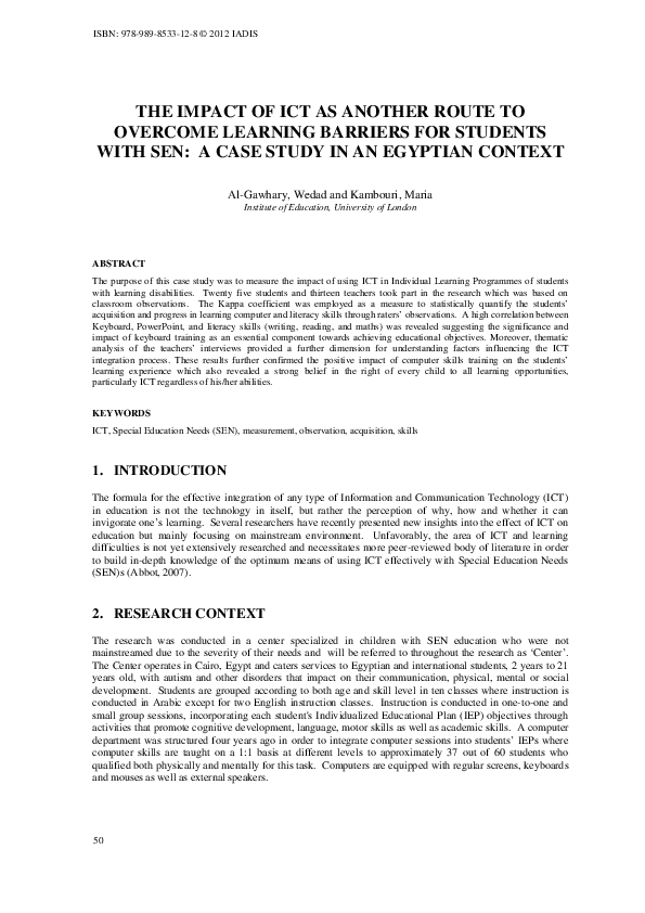 (PDF) The Impact of ICT as Another Route to Overcome Learning Barriers ...