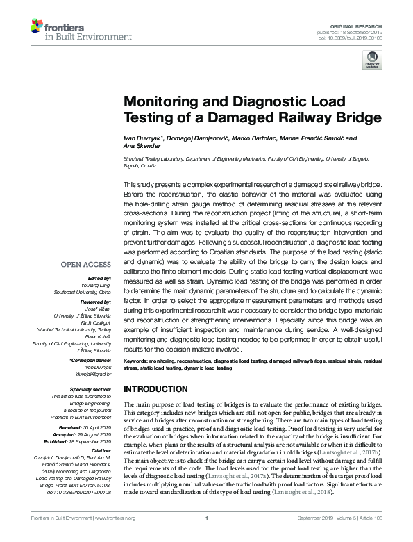 (PDF) Monitoring and Diagnostic Load Testing of a Damaged Railway Bridge