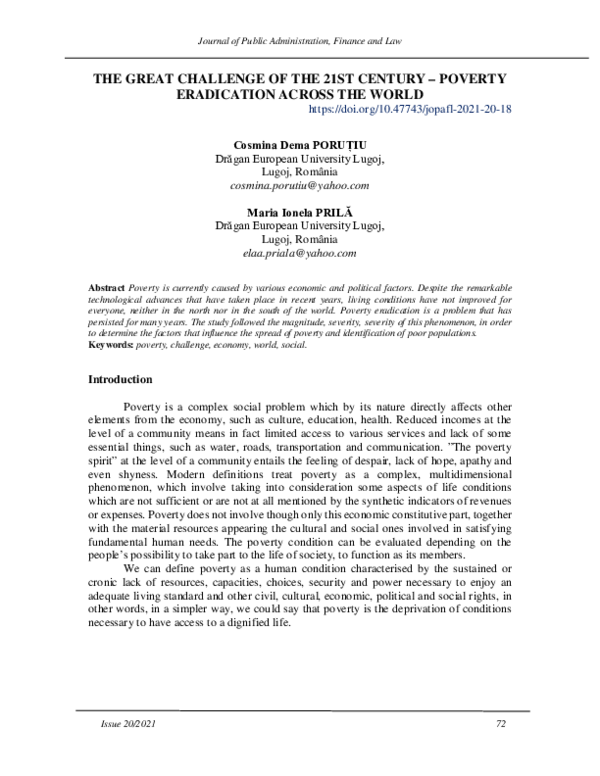 (PDF) The Great Challenge of the 21ST Century – Poverty Eradication ...