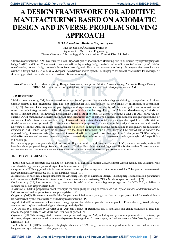 (PDF) A design framework for Additive Manufacturing based on Axiomatic ...