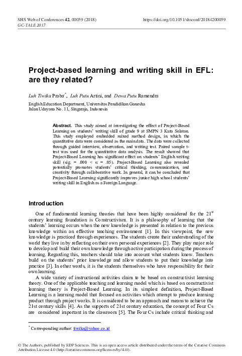 (PDF) Project-based learning and writing skill in EFL: are they related?