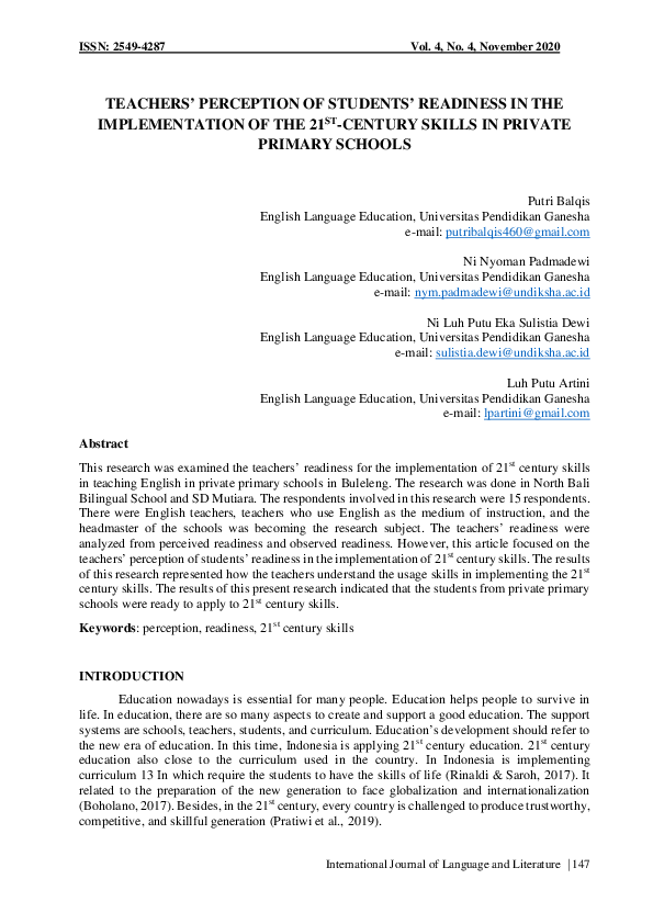 (PDF) Teachers’ Perception of Students’ Readiness in the Implementation ...