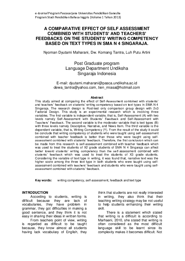 (PDF) A Comparative Effect of Self Assessment Combined with Students ...