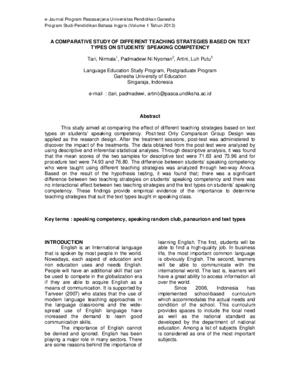 (PDF) A Comparative Study of Different Teaching Strategies Based on ...