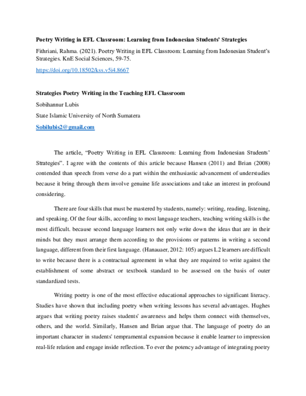 (PDF) Critical Reading Article Review: Strategies Poetry Writing in the ...