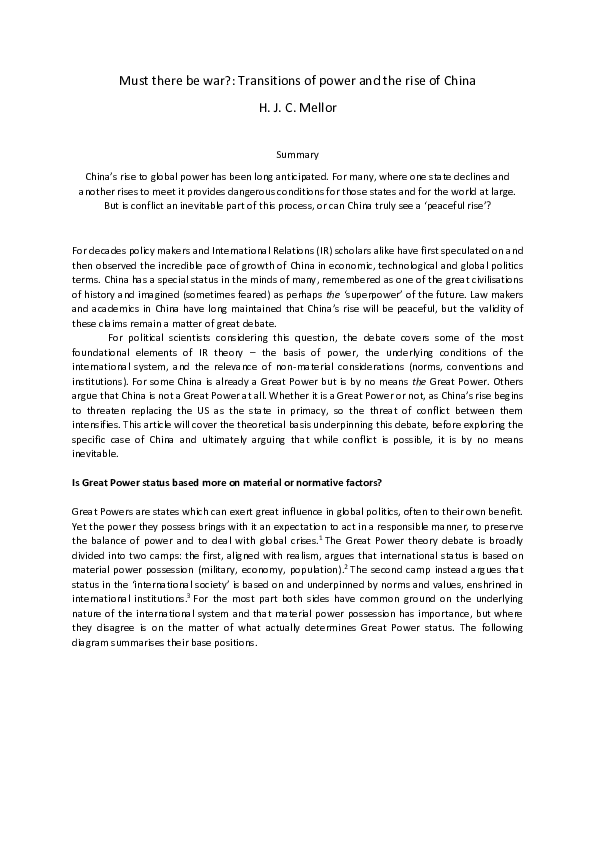 (PDF) Must there be war?: Transitions of power and the rise of China