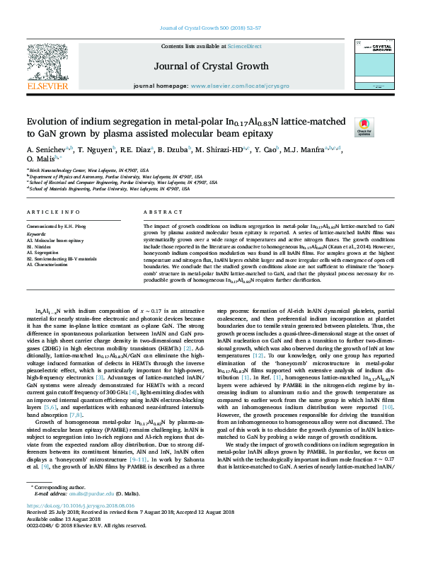 (PDF) Evolution of indium segregation in metal-polar In0.17Al0.83N ...