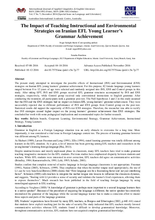 (PDF) The Impact of Teaching Instructional and Environmental Strategies ...