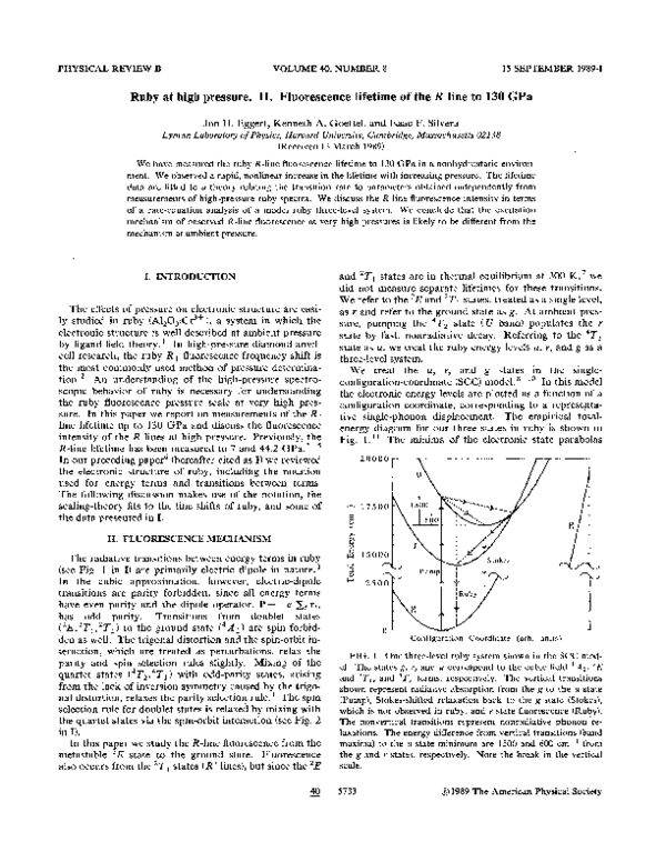 (PDF) Ruby at high pressure. II. Fluorescence lifetime of the R line to ...