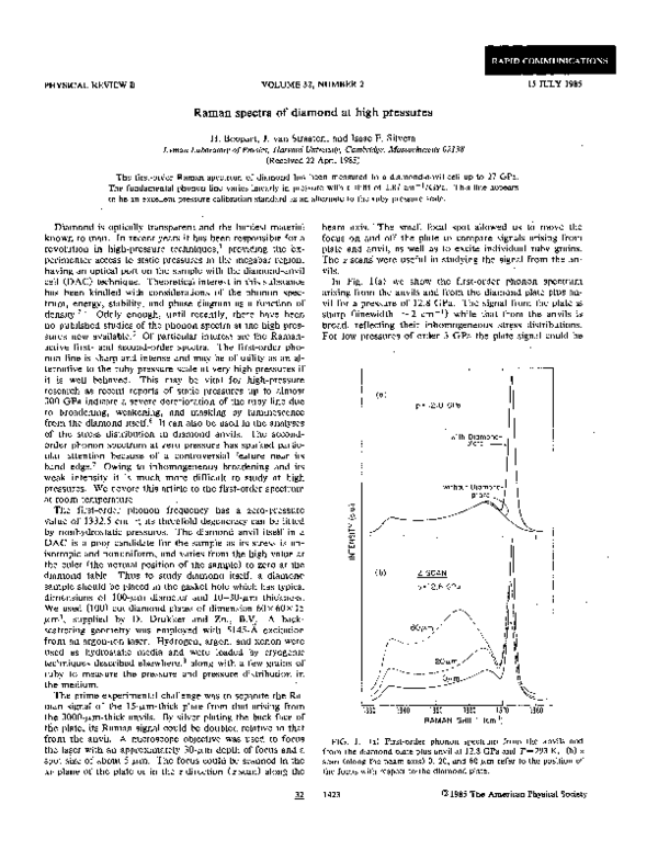 (PDF) Raman spectra of diamond at high pressures