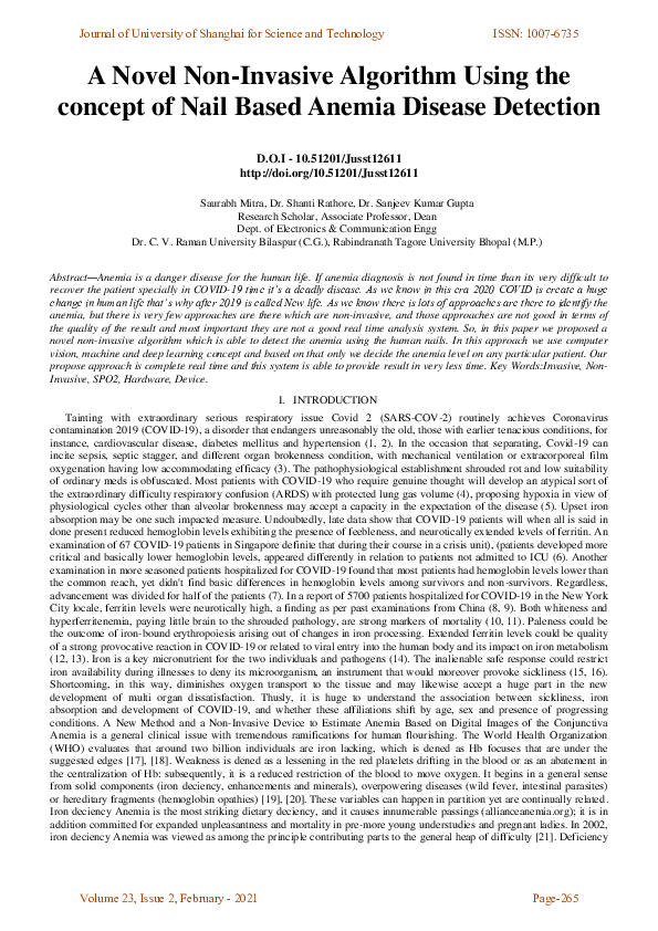 (PDF) A Novel Non-Invasive Algorithm Using the concept of Nail Based ...