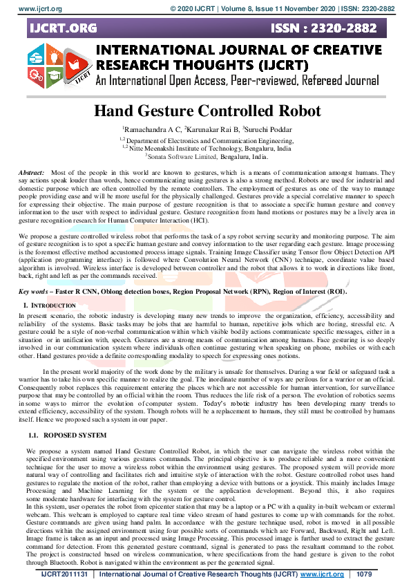 (PDF) Hand Gesture Controlled Robot