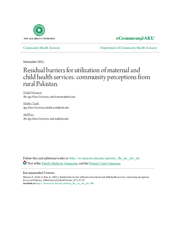 (PDF) Residual Barriers for Utilization of Maternal and Child Health ...