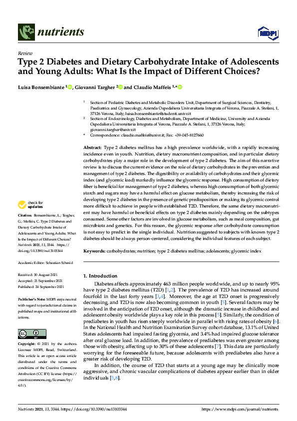 (PDF) Type 2 Diabetes and Dietary Carbohydrate Intake of Adolescents ...