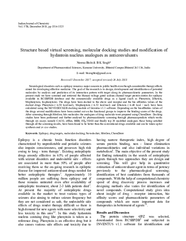 (PDF) Structure based virtual screening, molecular docking studies and ...