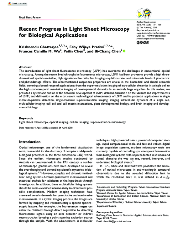 (PDF) Recent Progress in Light Sheet Microscopy for Biological Applications