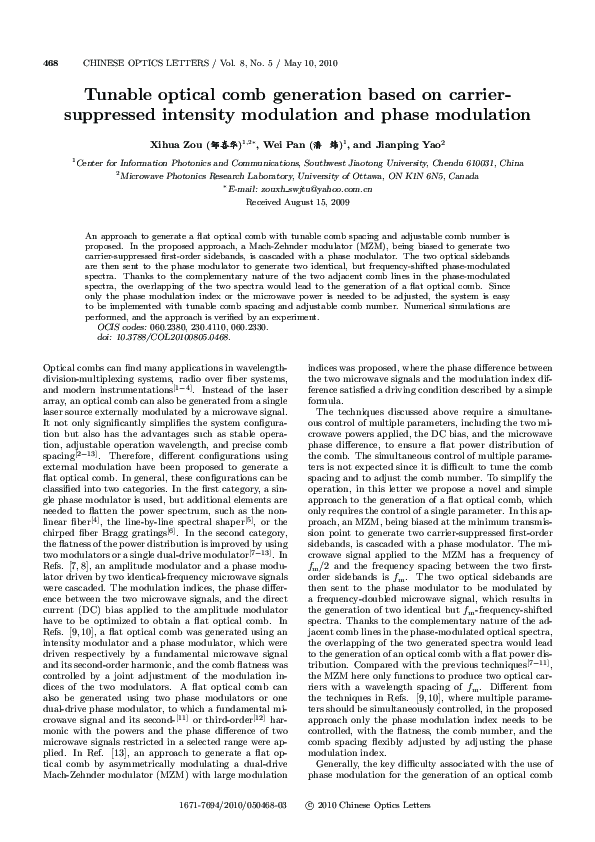 (PDF) Tunable optical comb generation based on carrier-suppressed ...