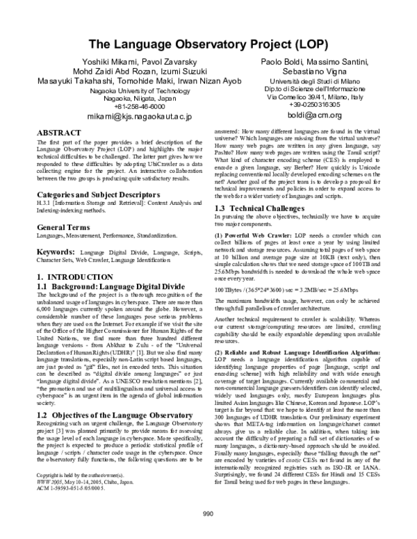 (PDF) The language observatory project (LOP)