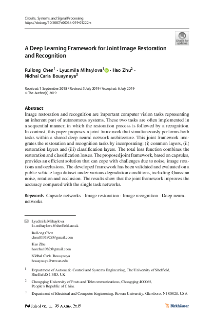 (PDF) A Deep Learning Framework for Joint Image Restoration and Recognition
