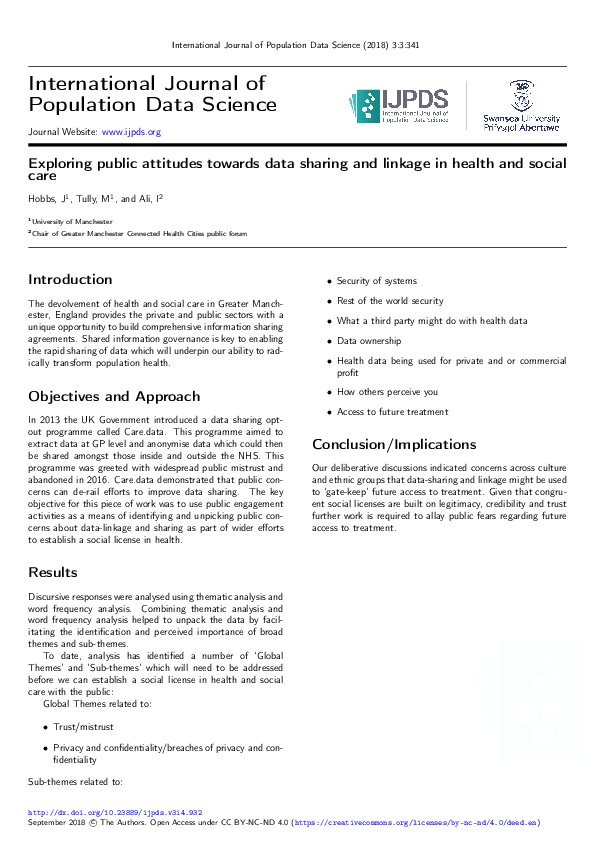 (PDF) Exploring public attitudes towards data sharing and linkage in ...