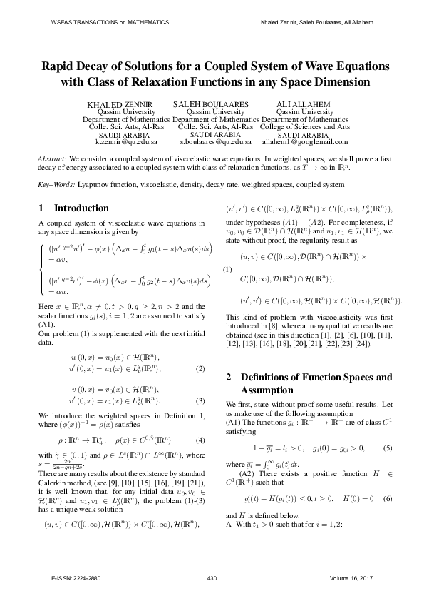 (PDF) Rapid Decay of Solutions for a Coupled System of Wave Equations ...