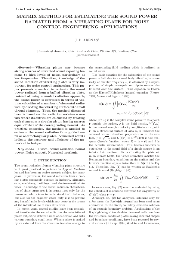 (PDF) Matrix method for estimating the sound power radiated from a ...