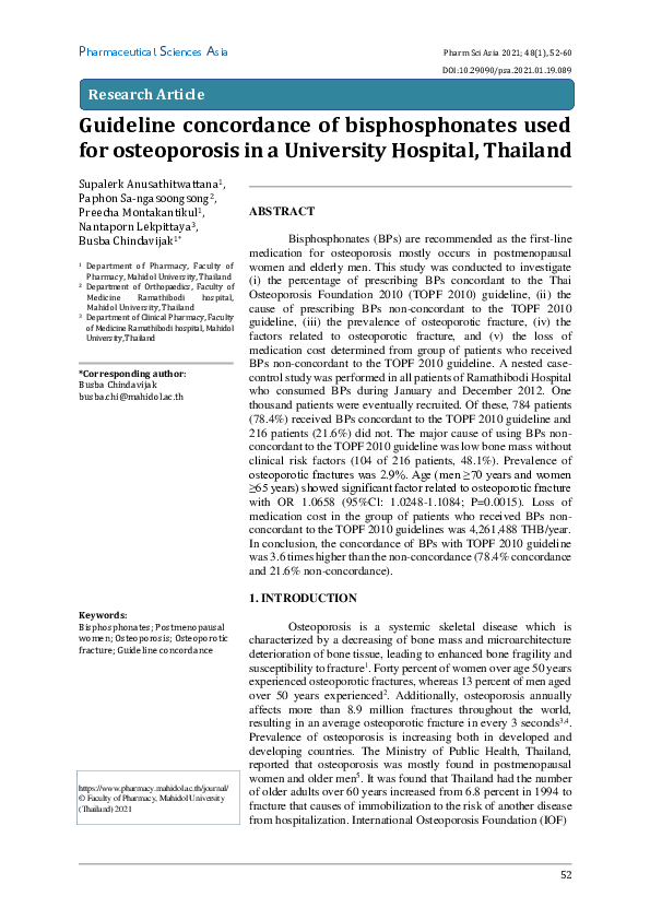 (PDF) Guideline concordance of bisphosphonates used for osteoporosis in ...