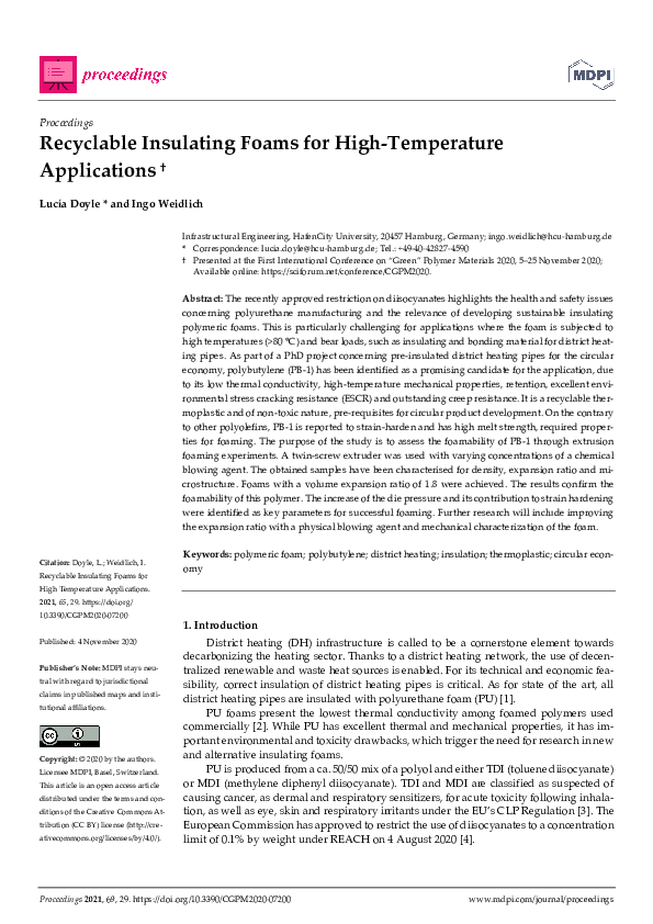 (PDF) Recyclable Insulating Foams for High Temperature Applications