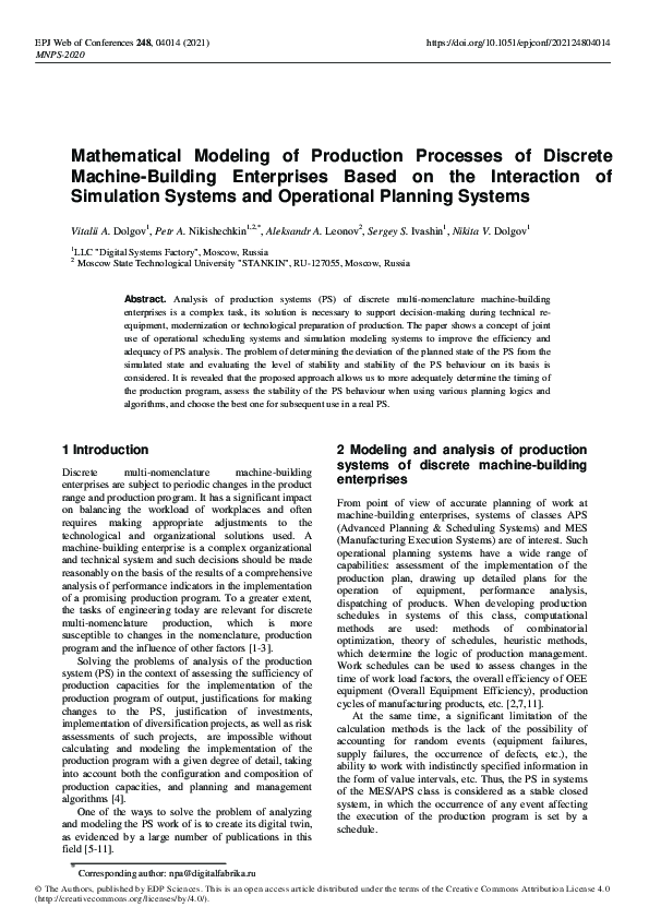 (PDF) Mathematical Modeling of Production Processes of Discrete Machine ...