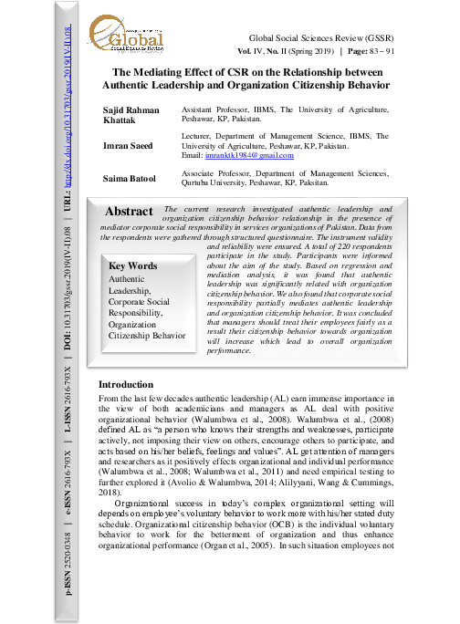 (PDF) The Mediating Effect of CSR on the Relationship between Authentic ...