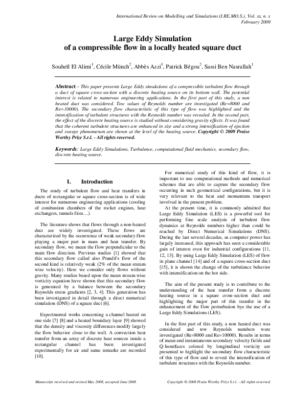 (PDF) Large Eddy Simulation of a compressible flow in a locally heated ...