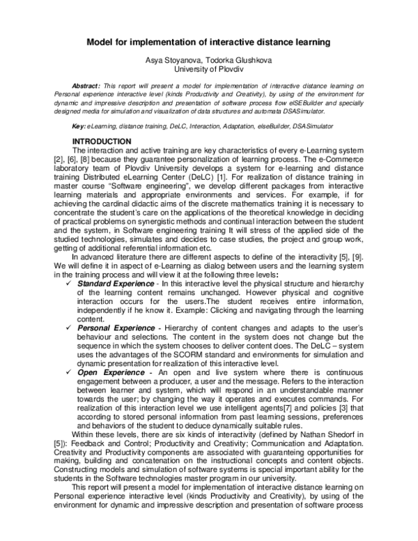 (PDF) Model for implementation of interactive distance learning