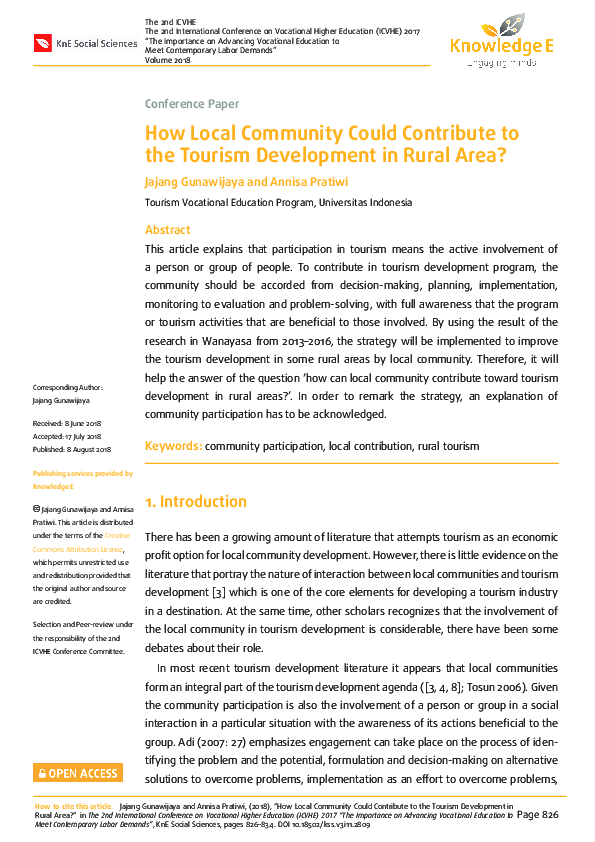 (PDF) How Local Community Could Contribute to the Tourism Development ...