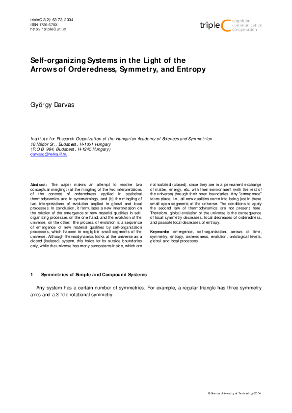 (PDF) Self-organizing Systems in the Light of the Arrows of Orderedness ...