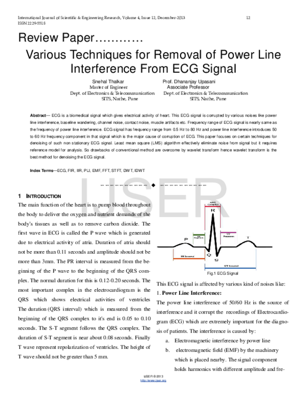 (PDF) Various Techniques for Removal of Power Line Interference From ...