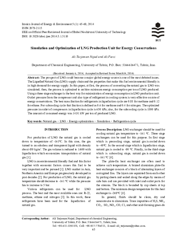 (PDF) Simulation and Optimization of LNG Production Unit for Energy ...