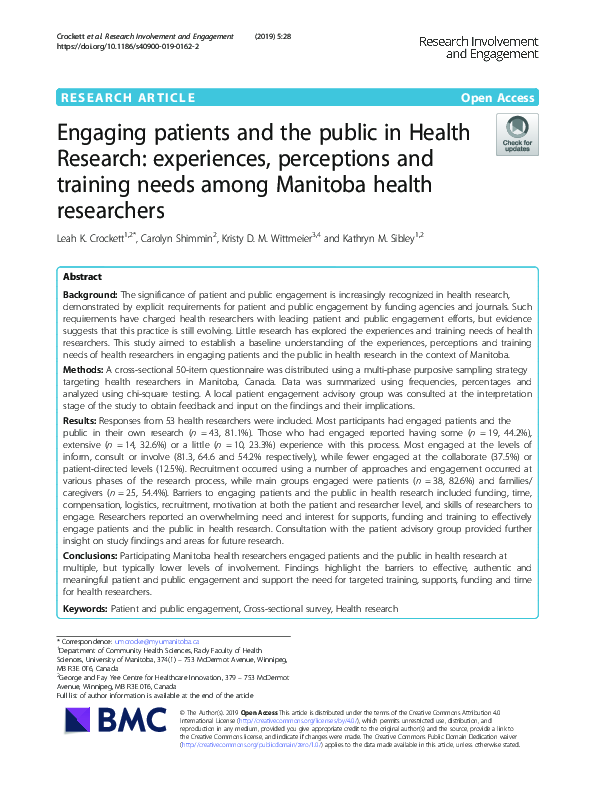 (PDF) Engaging patients and the public in Health Research: experiences ...