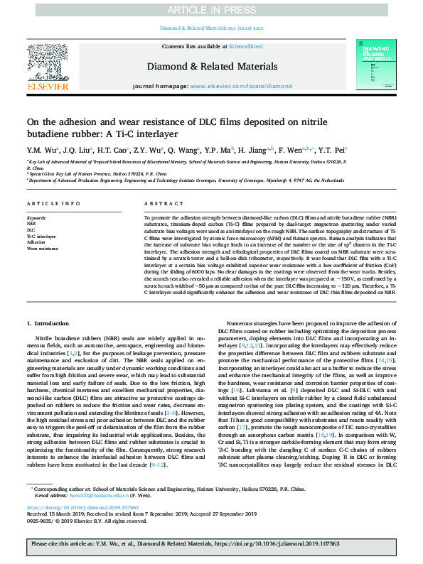 (PDF) On the adhesion and wear resistance of DLC films deposited on ...