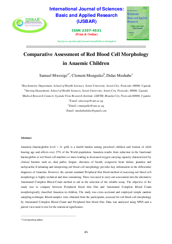 (PDF) Comparative Assessment of Red Blood Cell Morphology in Anaemic ...
