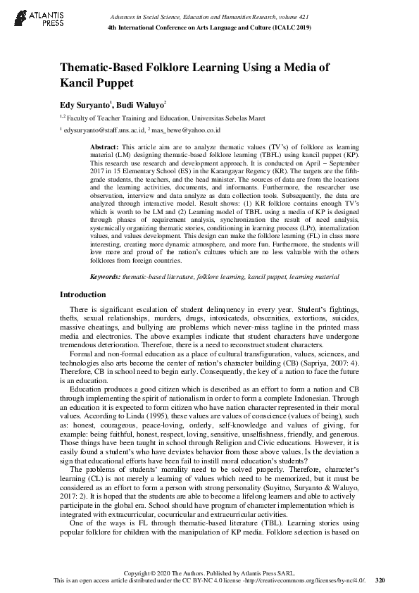 (PDF) Thematic-Based Folklore Learning Using a Media of Kancil Puppet