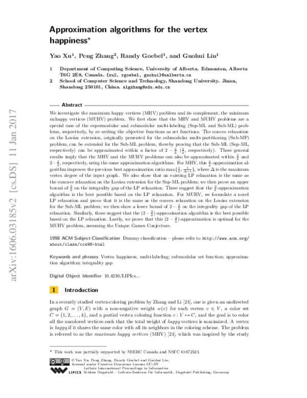 (PDF) Approximation Algorithms for Vertex Happiness