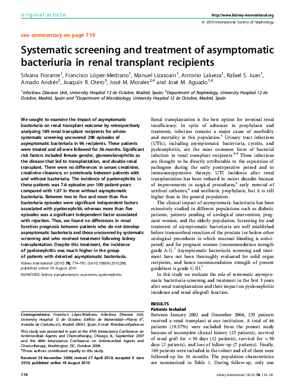 (PDF) Systematic screening and treatment of asymptomatic bacteriuria in ...
