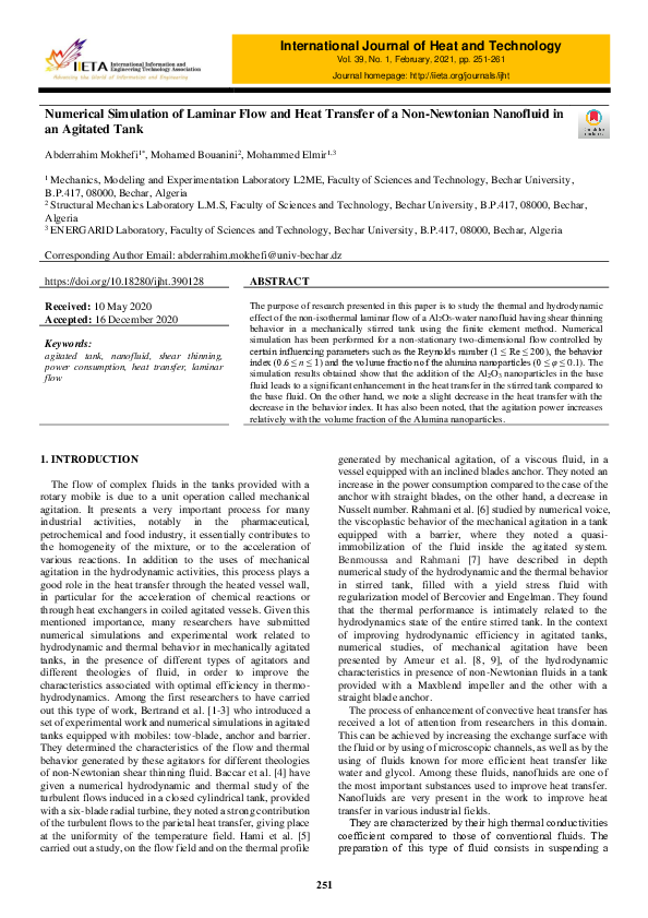 (PDF) Numerical Simulation of Laminar Flow and Heat Transfer of a Non ...