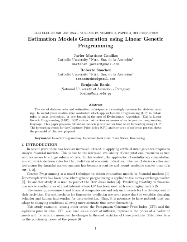 (PDF) Estimation Models Generation using Linear Genetic Programming