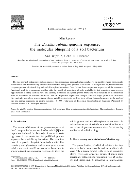 (PDF) The Bacillus subtilis genome sequence: the molecular blueprint of ...