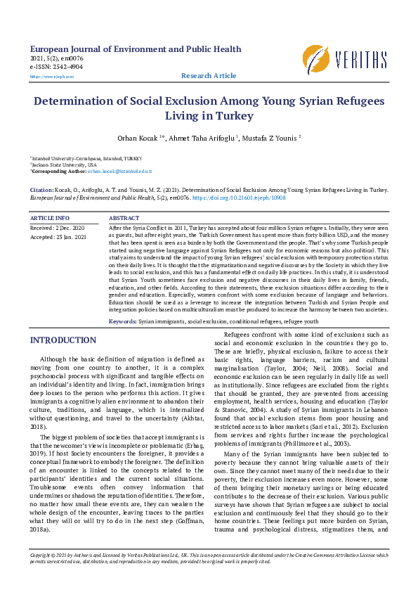 (PDF) Determination of Social Exclusion Among Young Syrian Refugees ...